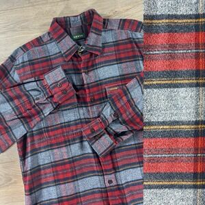 Orvis Fairbanks Large Red Gray Plaid Long Sleeve Flannel Button Up Shirt